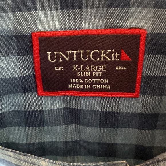 UNTUCKit® Wrinkle-Free Light Blue & Navy Gingham Buttondown Shirt Extra Large - Picture 6 of 8